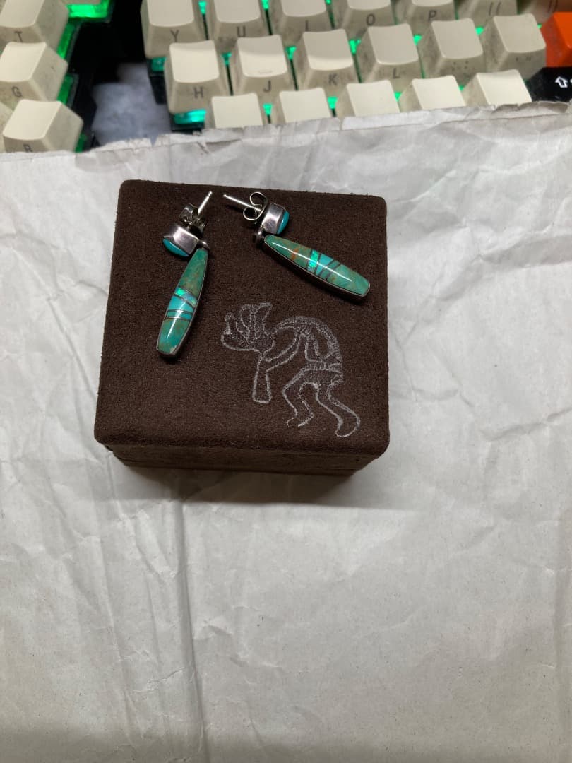 S.Martinez インディアン インレイ ターコイズ シルバー ピアス