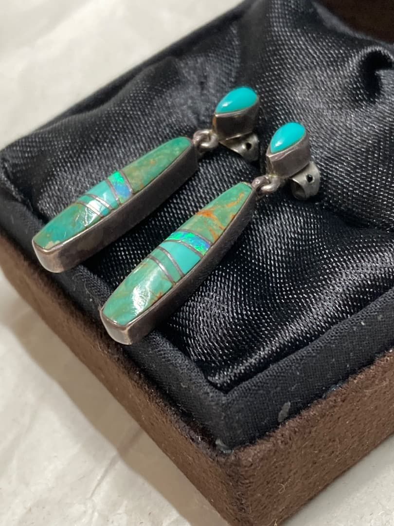 S.Martinez インディアン インレイ ターコイズ シルバー ピアス