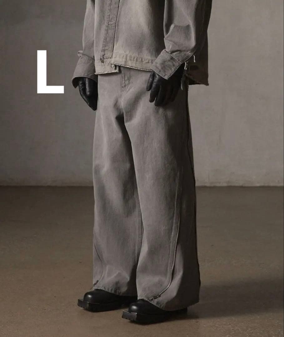 【GRANCY】ジップデザイン バギーデニム パンツ Lサイズ