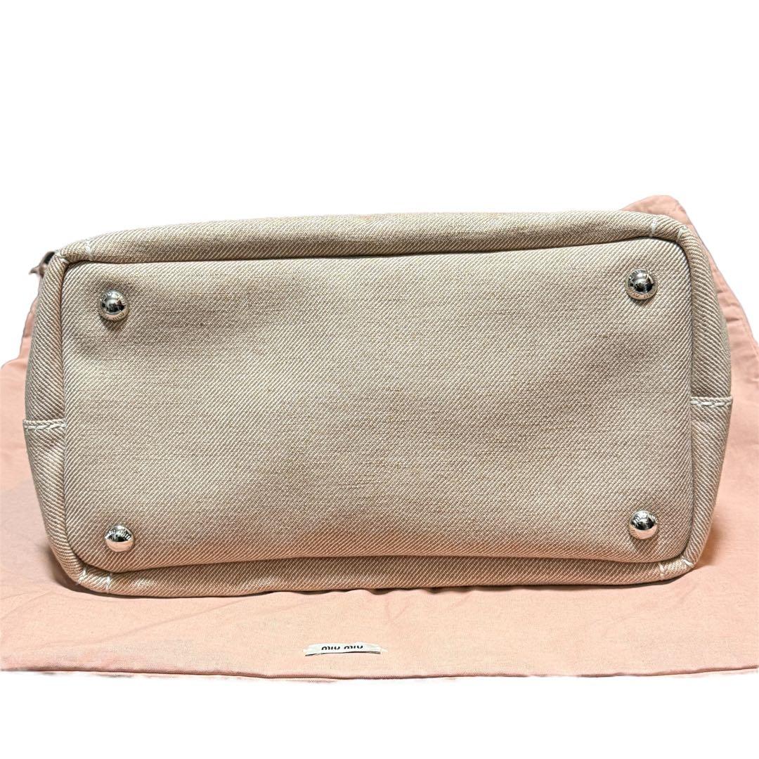 ミュウミュウ miumiu キャンバス トート ハンドバッグ ベージュ バッグ