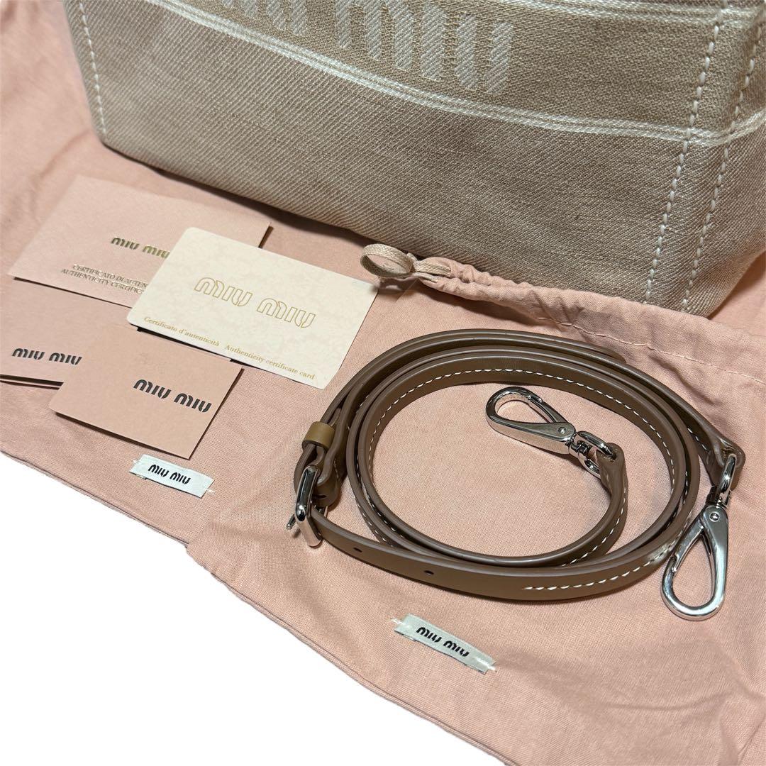 ミュウミュウ miumiu キャンバス トート ハンドバッグ ベージュ バッグ