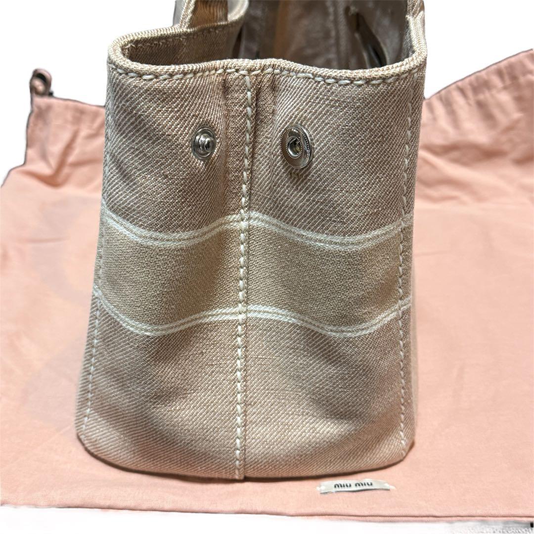 ミュウミュウ miumiu キャンバス トート ハンドバッグ ベージュ バッグ