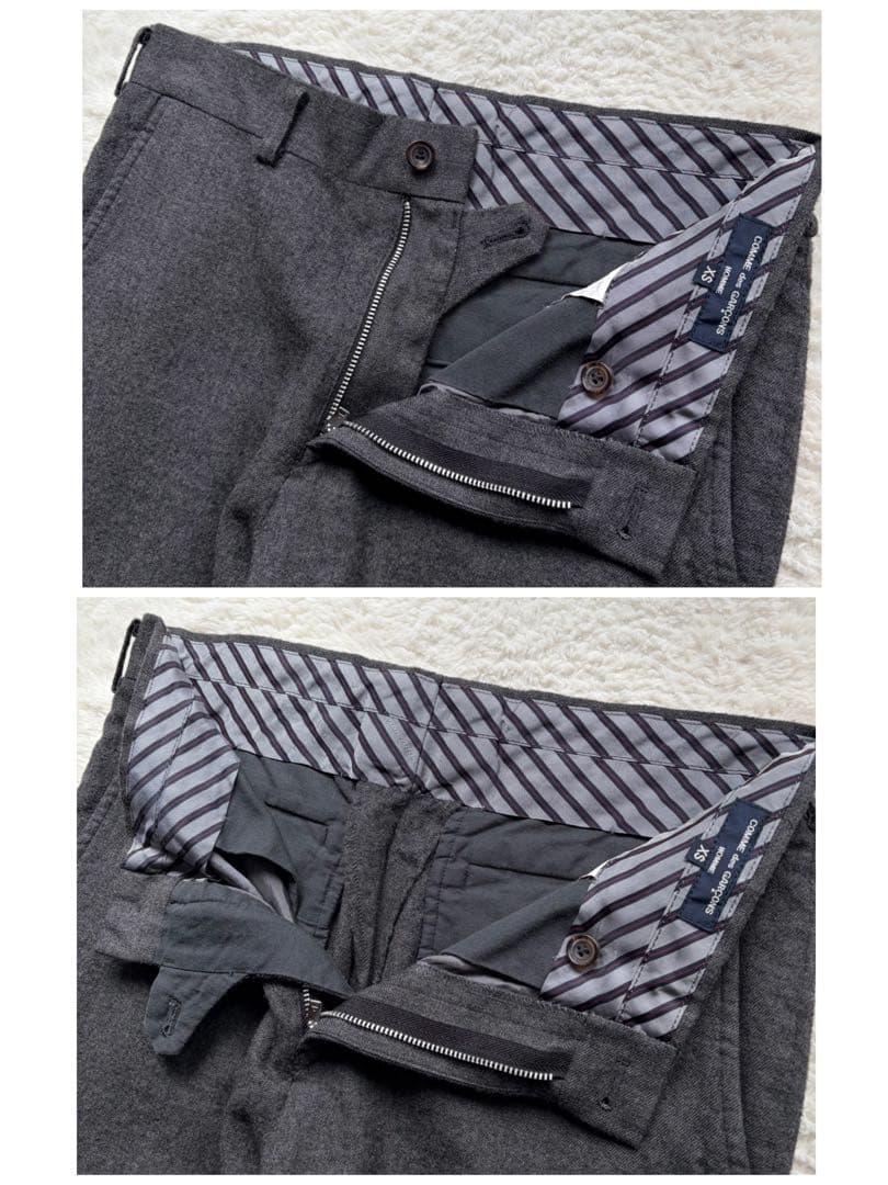 【美品】コムデギャルソンオム ウールパンツ 縮絨加工 グレー XS AD2013