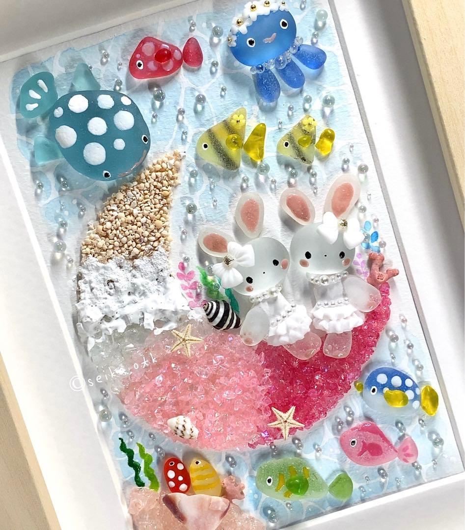 海のお月様 ピンク うさぎ インテリア アクアリウム 置物