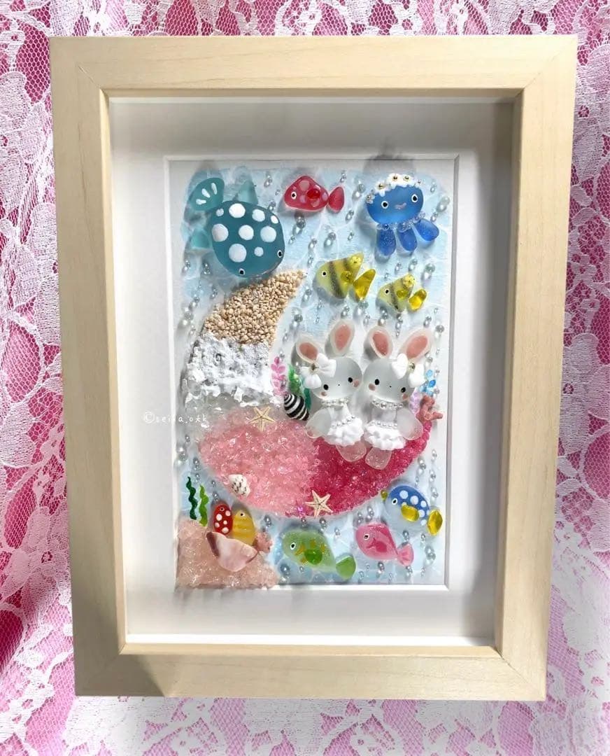 海のお月様 ピンク うさぎ インテリア アクアリウム 置物