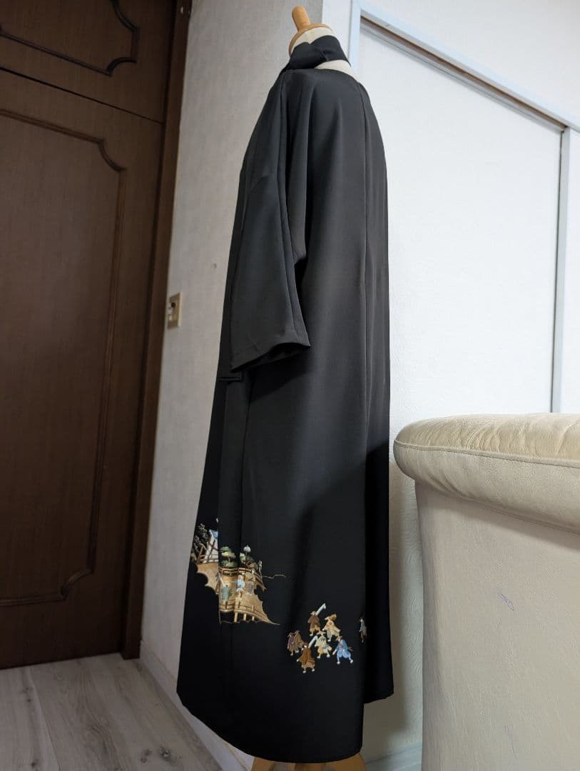 新品留袖ドレス着物リメイクワンピース正絹大名行列刺繍М〜LL結婚式日焼けあり値下