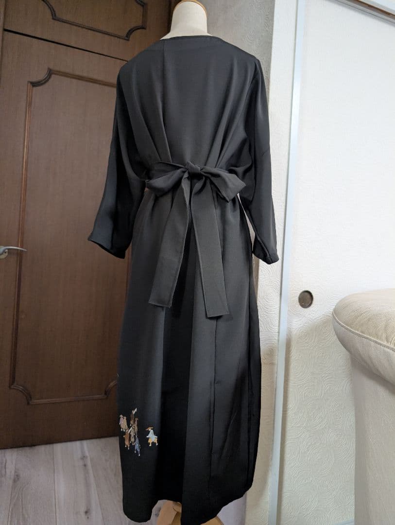 新品留袖ドレス着物リメイクワンピース正絹大名行列刺繍М〜LL結婚式日焼けあり値下