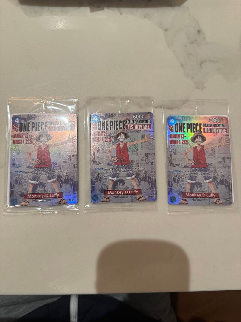 【未開封】ワンピースカード ルフィ バスケ カレッジ　プロモーションカード　3枚