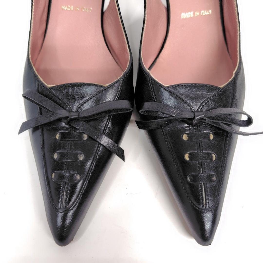 PRADA プラダ サンダル 21.5cm リボン ポインテッド 34.5 黒