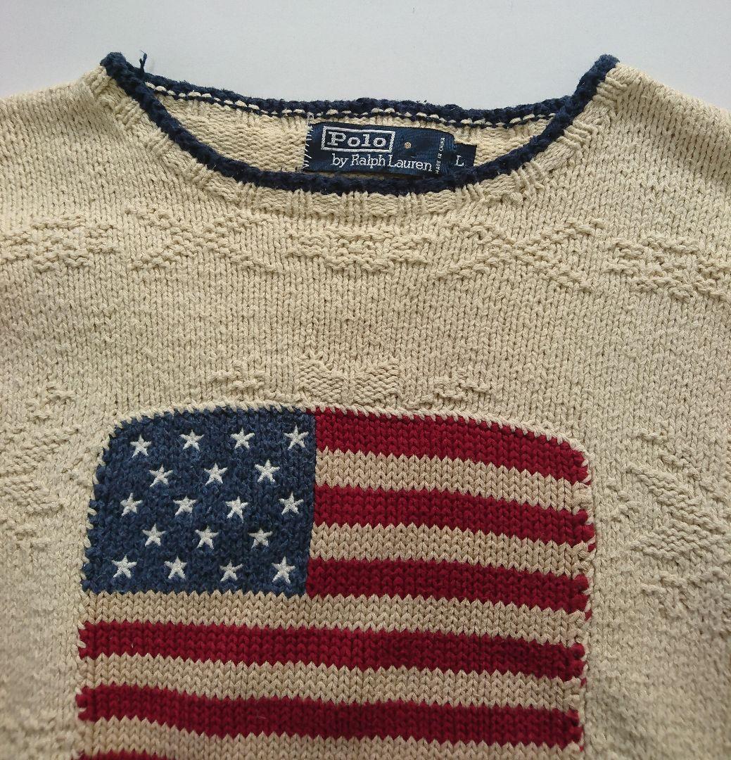 えだまめさん ポロラルフローレン✨ハンドニット 星条旗 コットンニット L