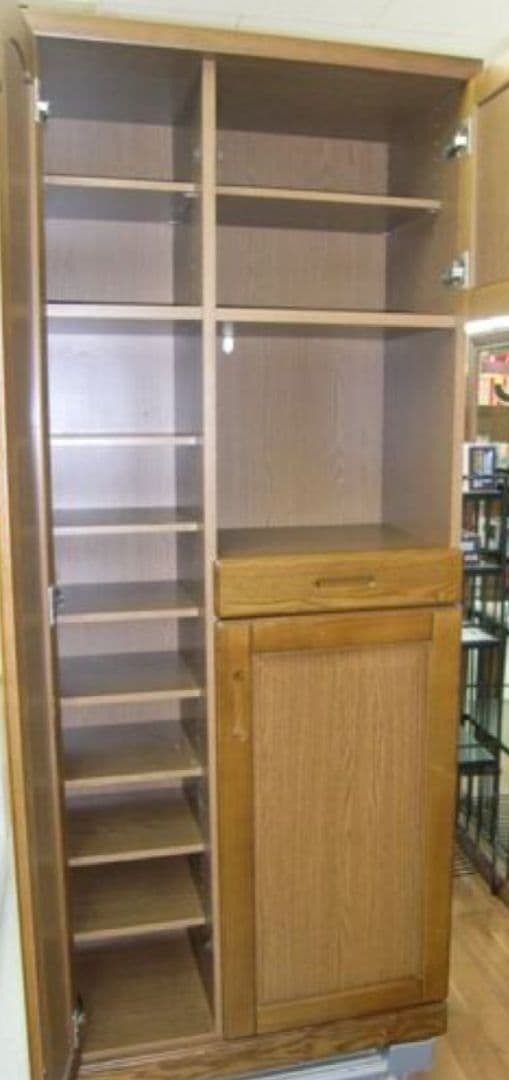 木目調靴箱 ミラー付き 収納力抜群