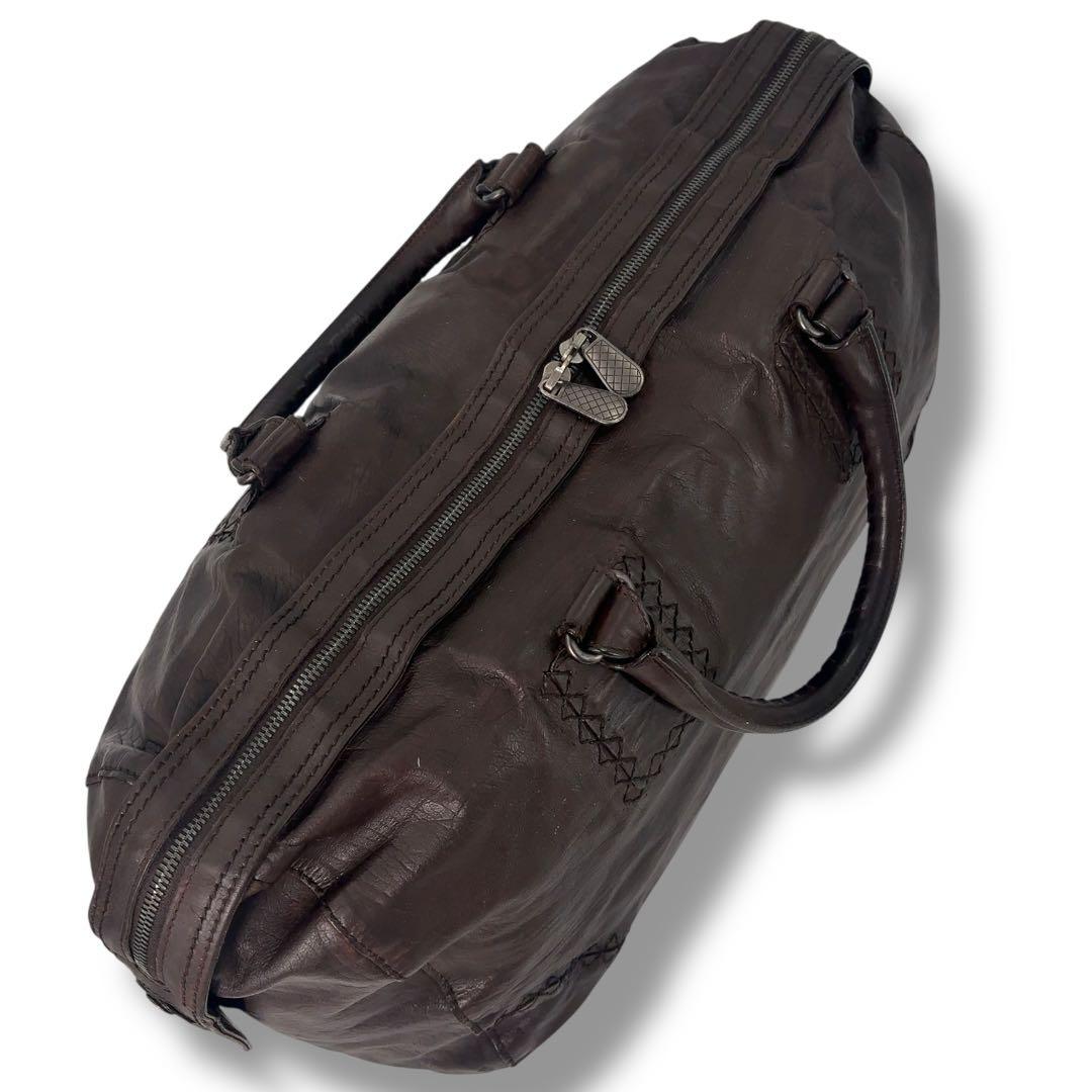 【高級】ボッテガヴェネタ ボストンバッグ イントレチャート レザー ブラウン