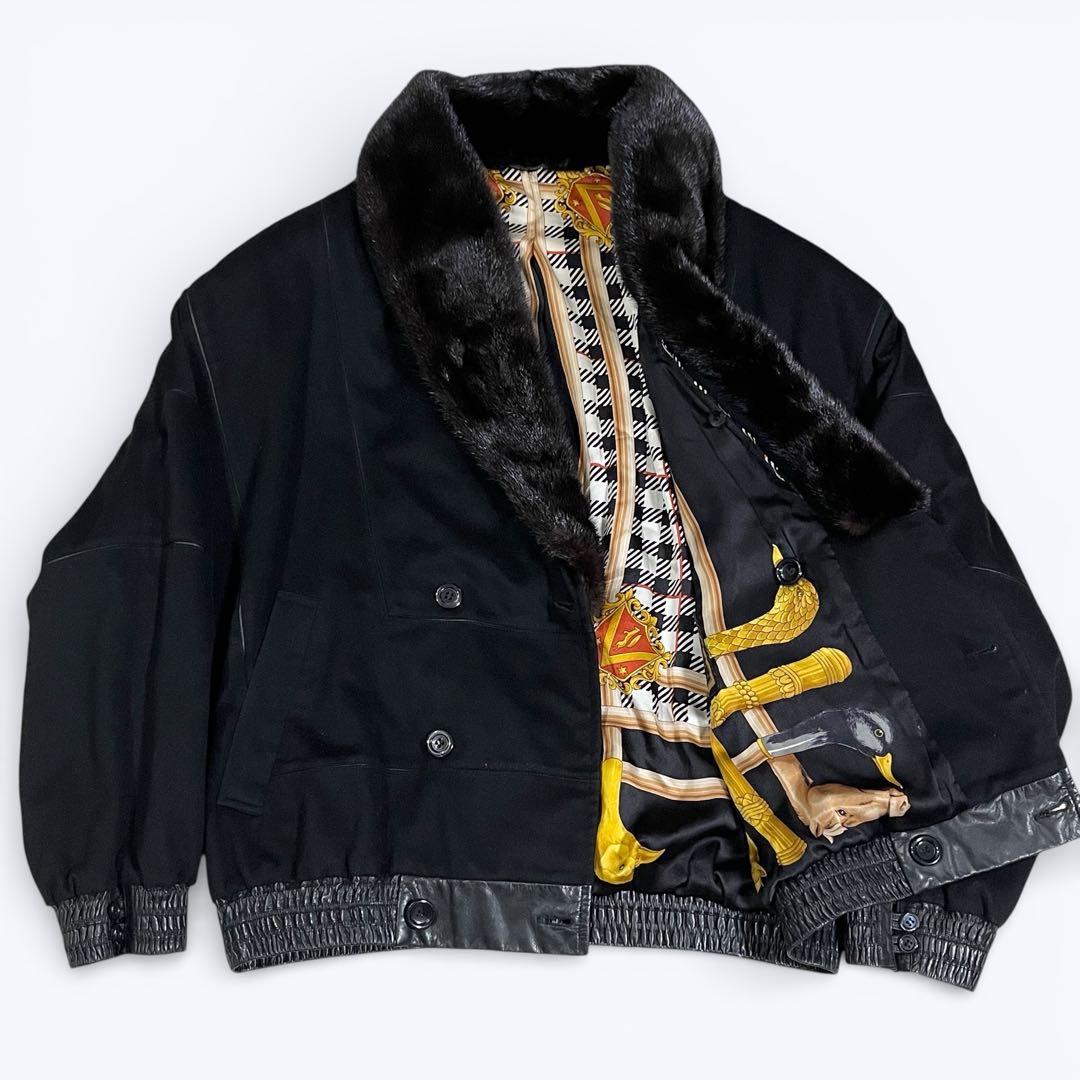 ZILLI フランス製 カシミヤ×シルク×ラムレザー 総柄 高級ジャケット XL