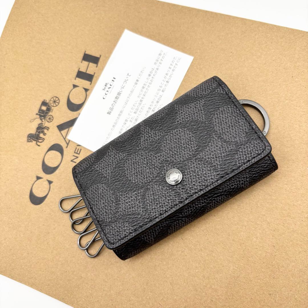 【COACH☆新品】5 リング キーケース シグネチャー キャンバス チャコール