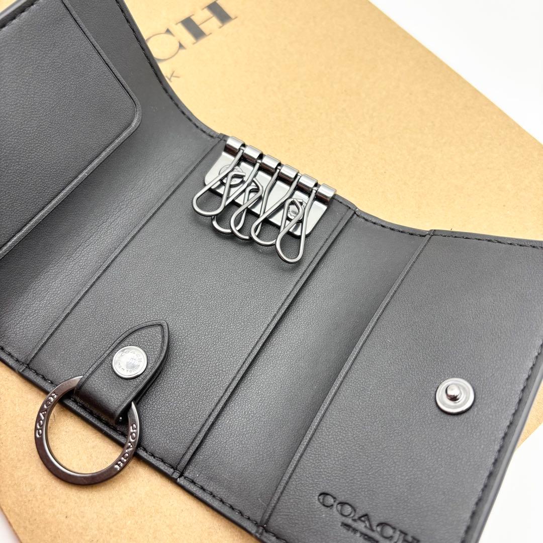 【COACH☆新品】5 リング キーケース シグネチャー キャンバス チャコール