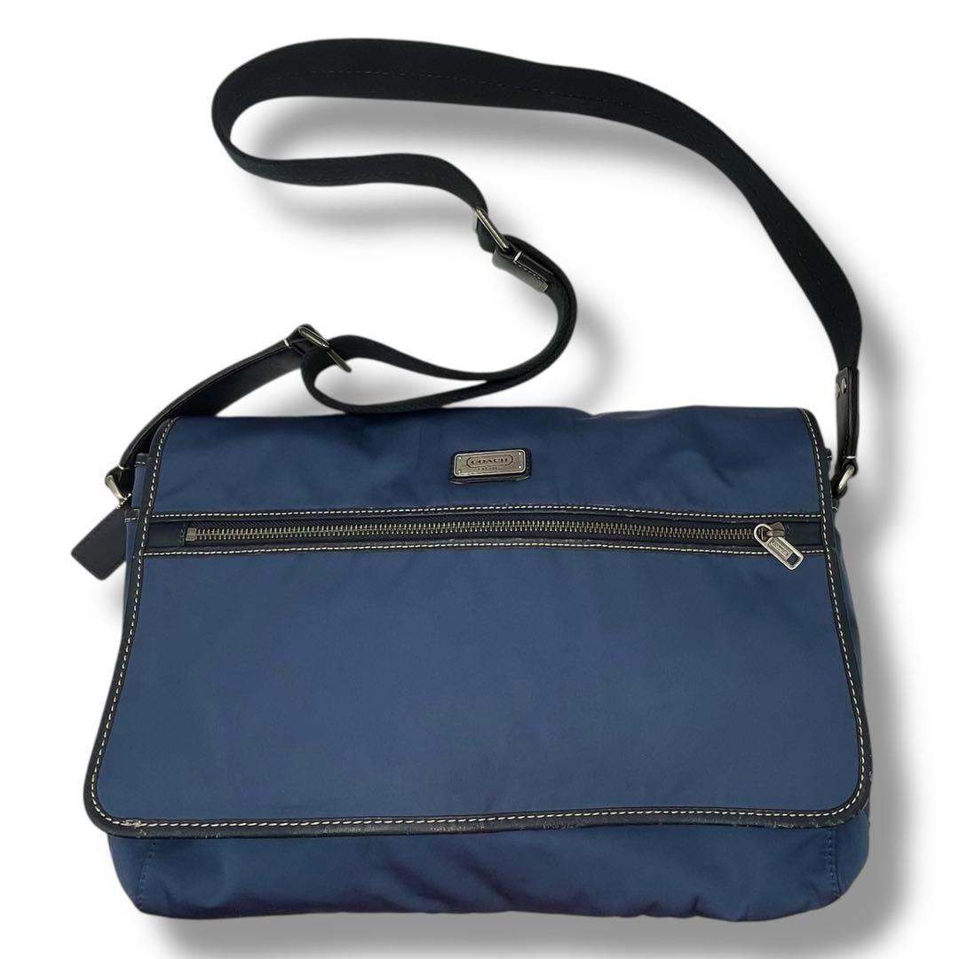 極美品 COACH コーチ メッセンジャー ショルダー ビジネス　A4　ブルー