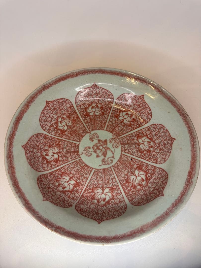 中国 明時代 釉裏紅 荷花文 皿 古陶磁 骨董品 美術品
