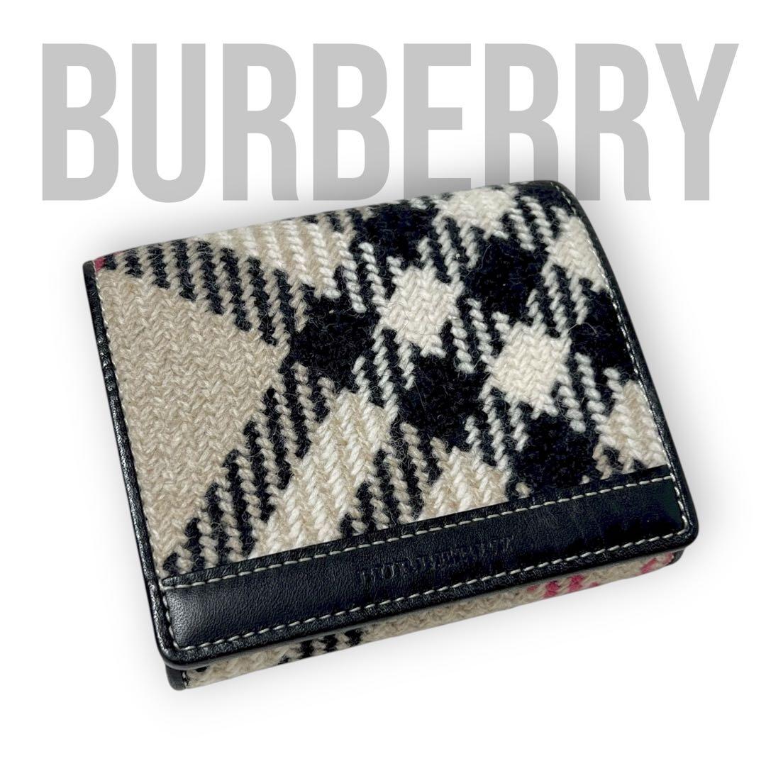 美品 BURBERRY バーバリー メガチェック ケース ウール ブラック