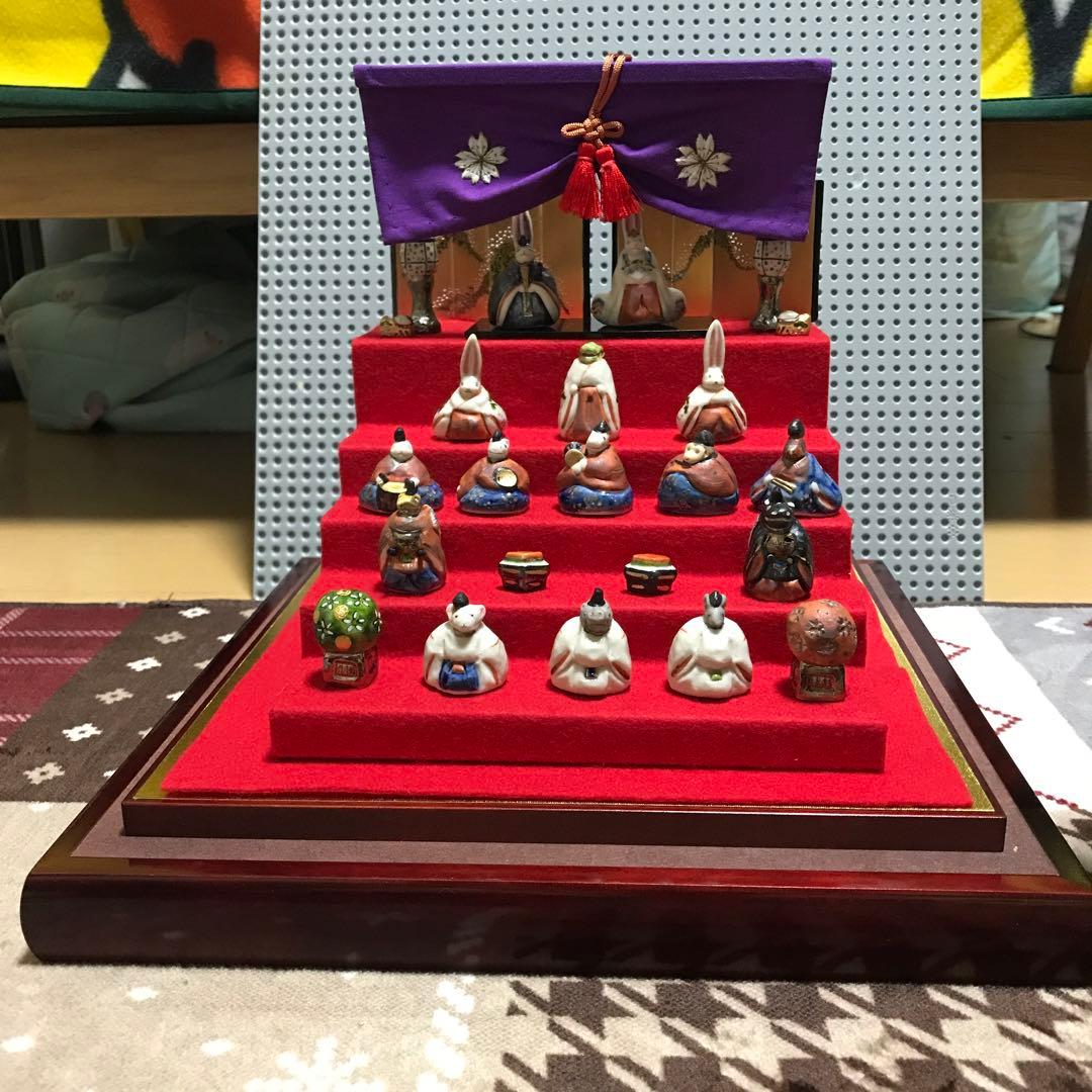 段飾りの兎雛　陶器　陶器雛　干支雛