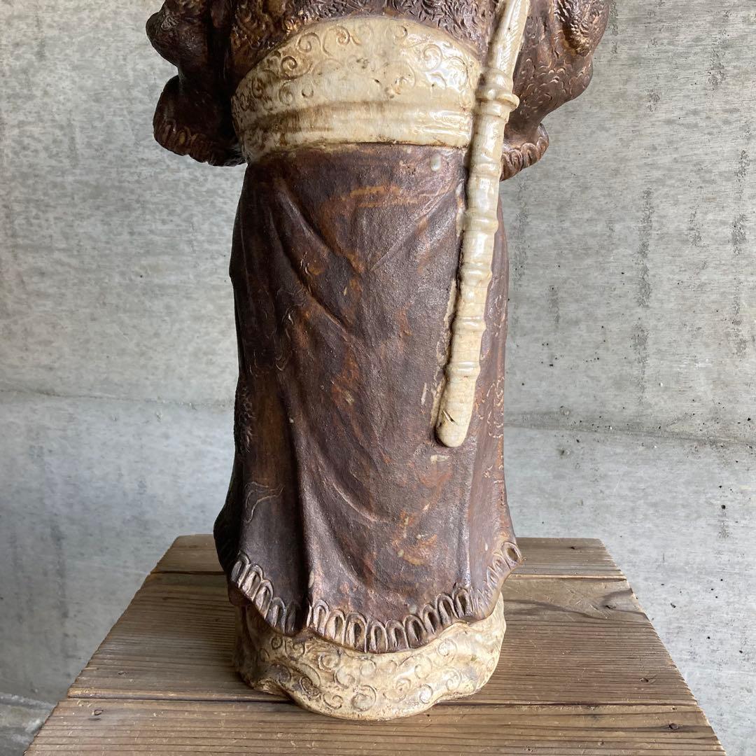 古い像 人物 武将 仏像 人形 大型 陶器 彫刻 置物 骨董品 レトロ カケ有り