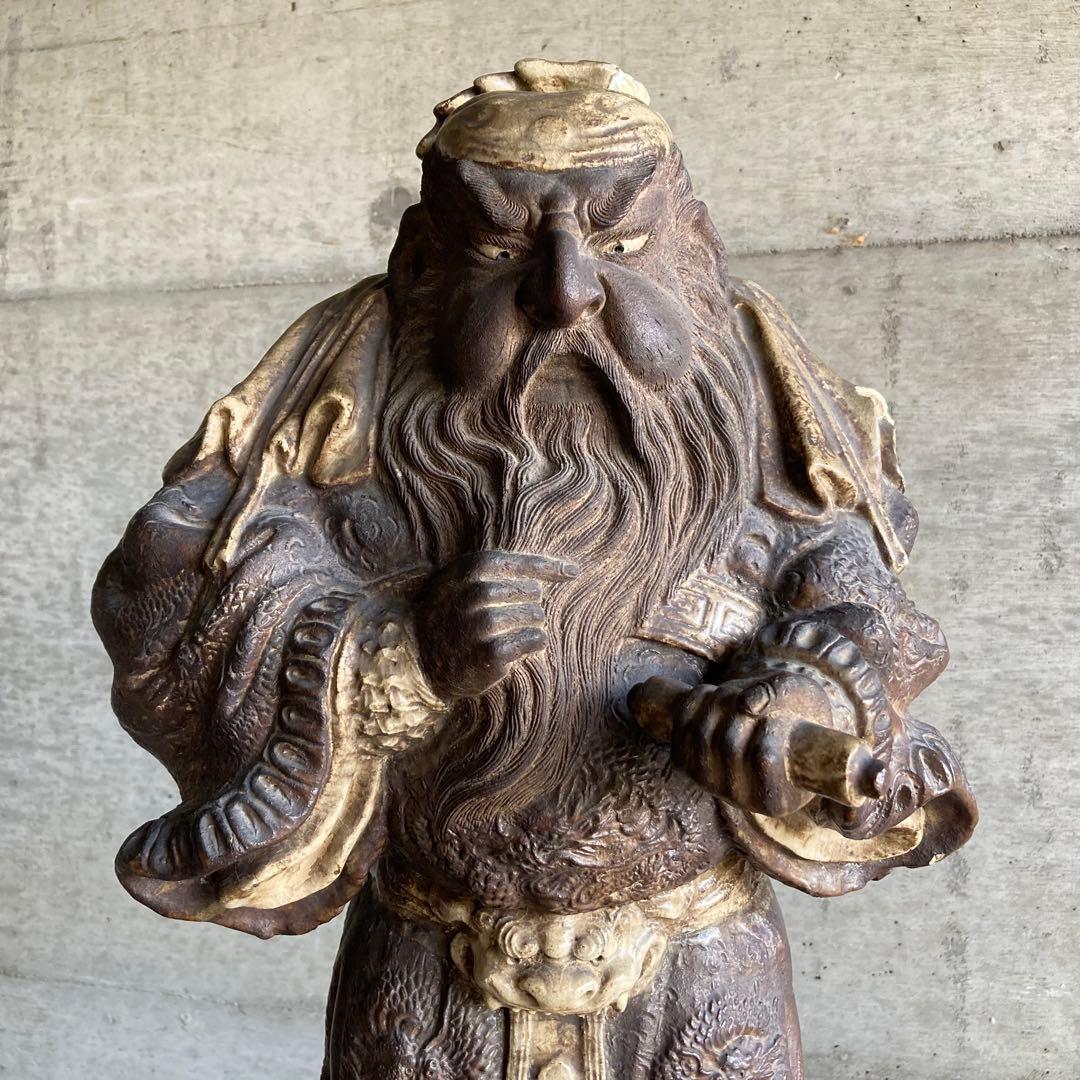 古い像 人物 武将 仏像 人形 大型 陶器 彫刻 置物 骨董品 レトロ カケ有り