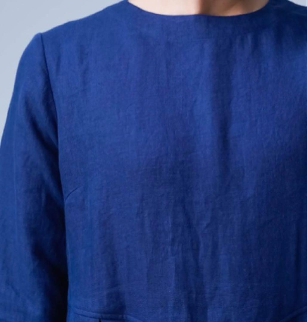 （お値下げ中）wafu.リネンワンピース　鍵盤タック　 カラー/ブルーニュイ