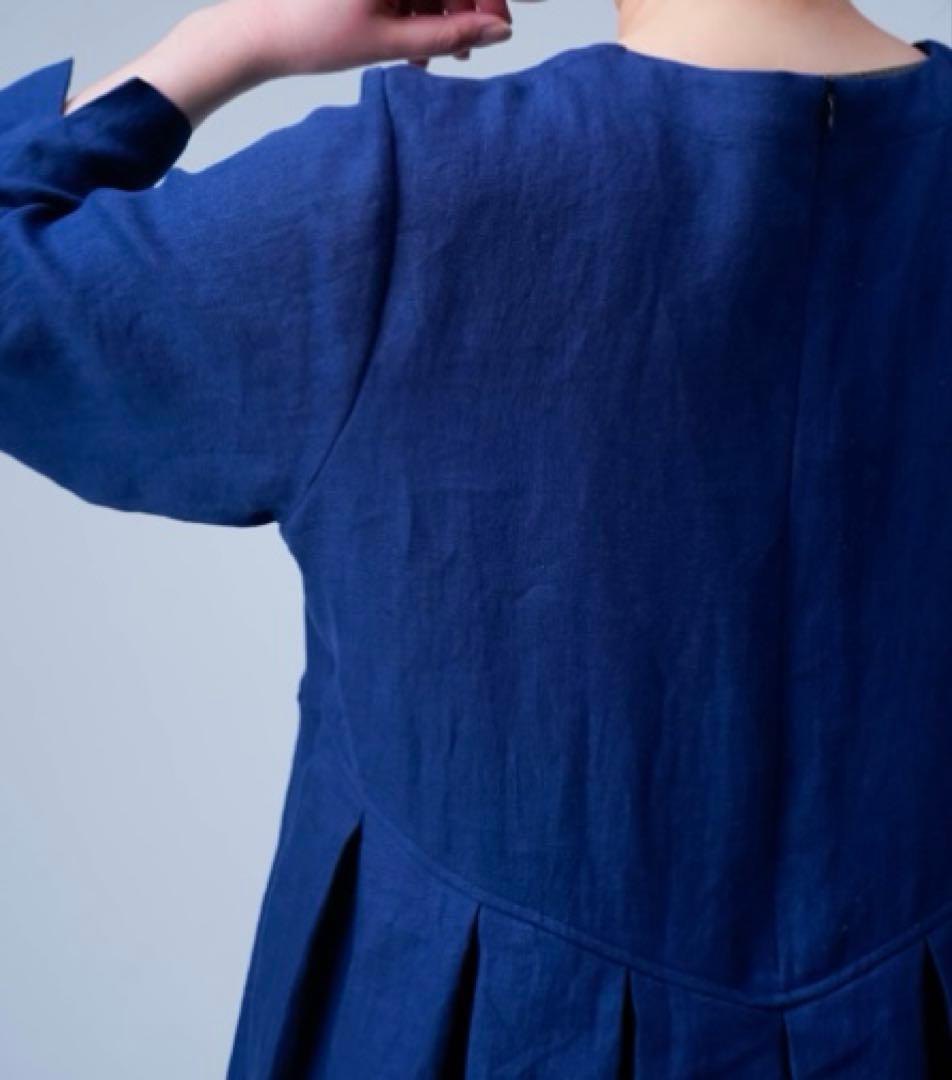 （お値下げ中）wafu.リネンワンピース　鍵盤タック　 カラー/ブルーニュイ