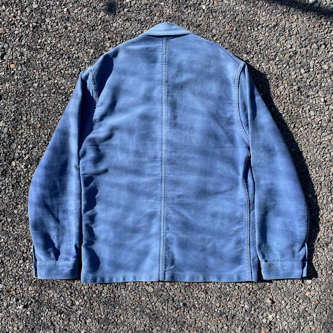 40s Vポケ ブルーモールスキンジャケット 開襟えり 美色 50s