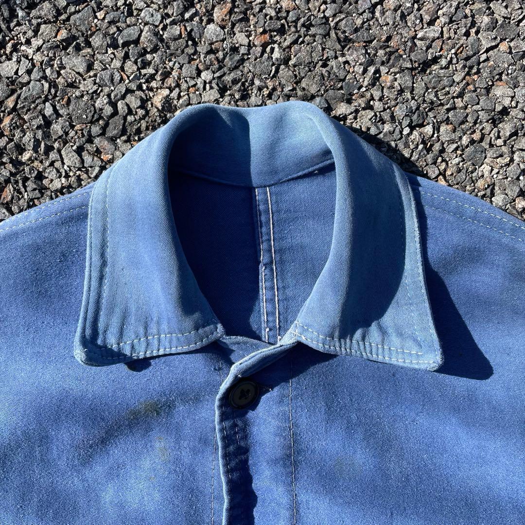 40s Vポケ ブルーモールスキンジャケット 開襟えり 美色 50s