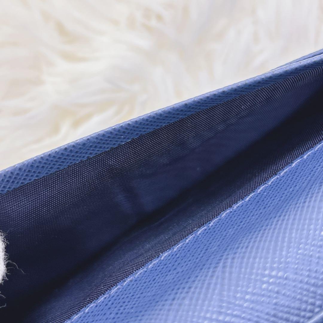 極美品✨PRADA サフィアーノレザー フラップ 長財布 メタルロゴ ネイビー