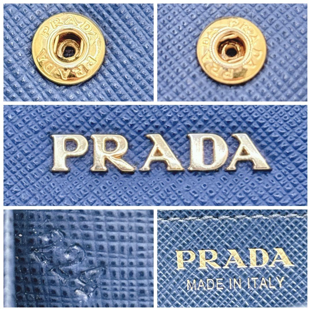 極美品✨PRADA サフィアーノレザー フラップ 長財布 メタルロゴ ネイビー