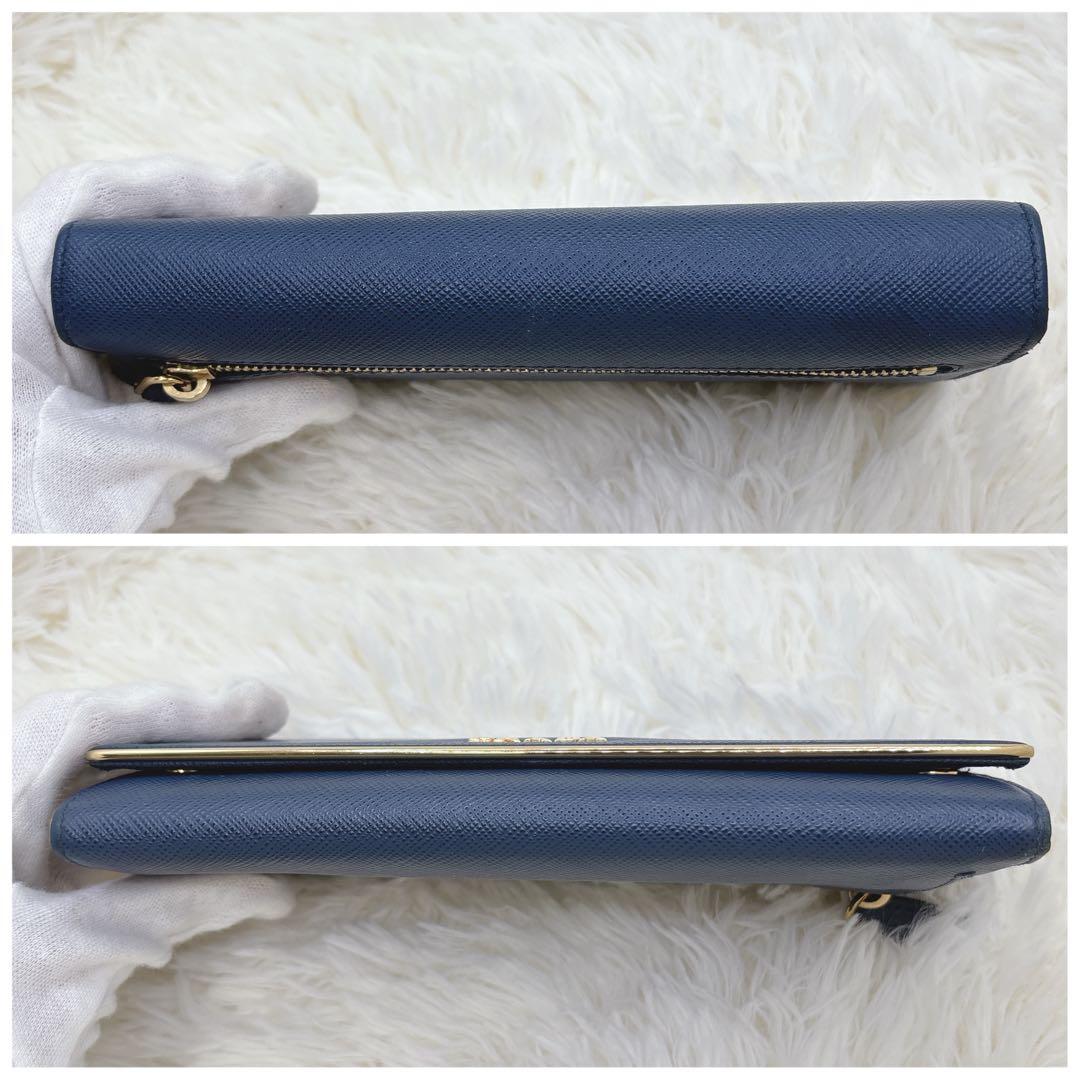 極美品✨PRADA サフィアーノレザー フラップ 長財布 メタルロゴ ネイビー