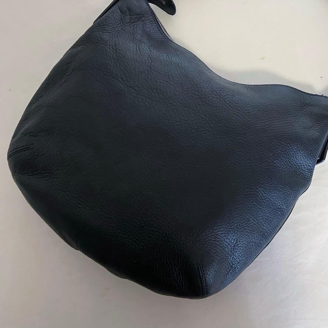 極美品✨ヒロフ ショルダーバッグ 2WAY 本革 ロゴ型押し ダークネイビー M