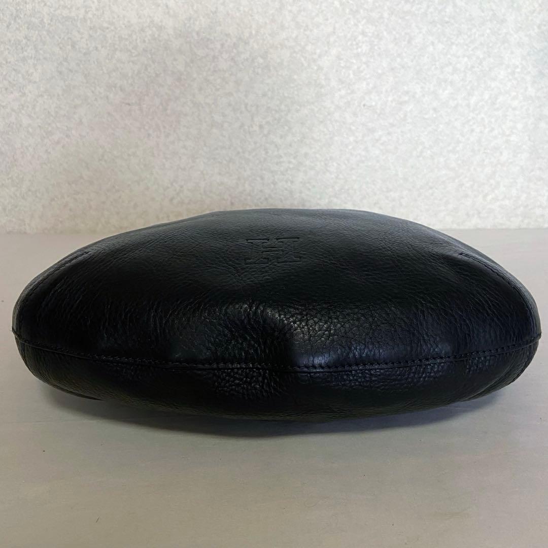 極美品✨ヒロフ ショルダーバッグ 2WAY 本革 ロゴ型押し ダークネイビー M