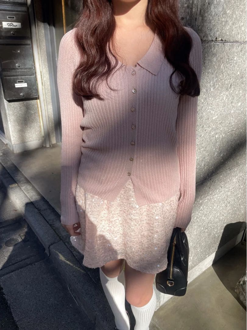 muguet uv cut polo knit ピンクベージュ