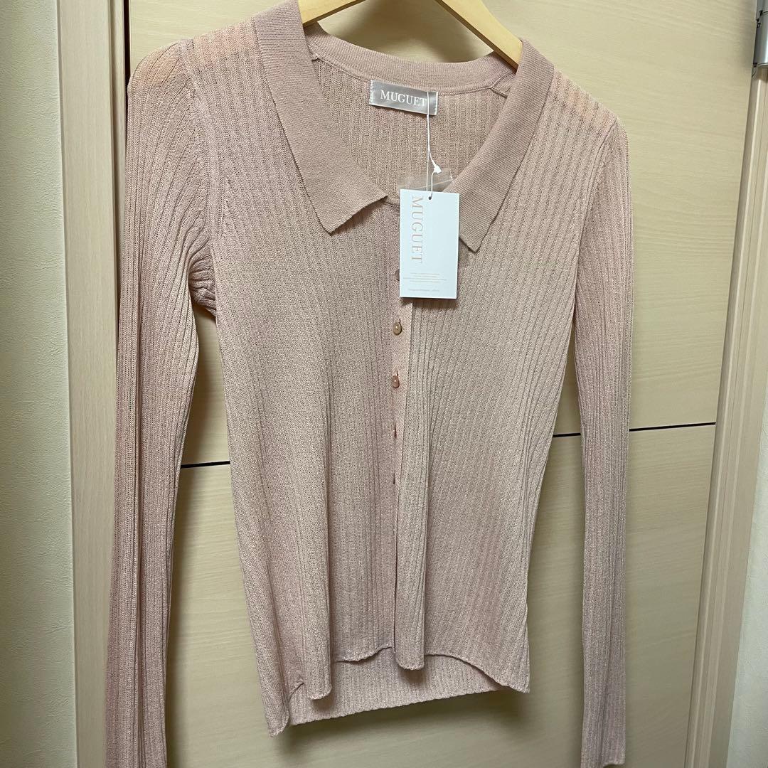muguet uv cut polo knit ピンクベージュ