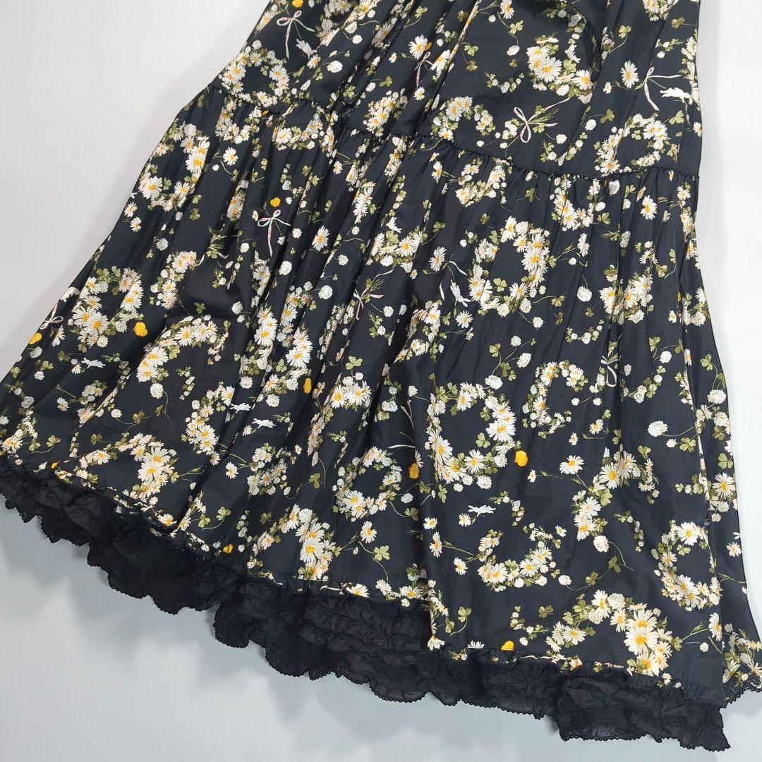 ピンクハウス　マーガレットリース柄　ワンピースドレス　フリル　ひよこ　ミディ丈