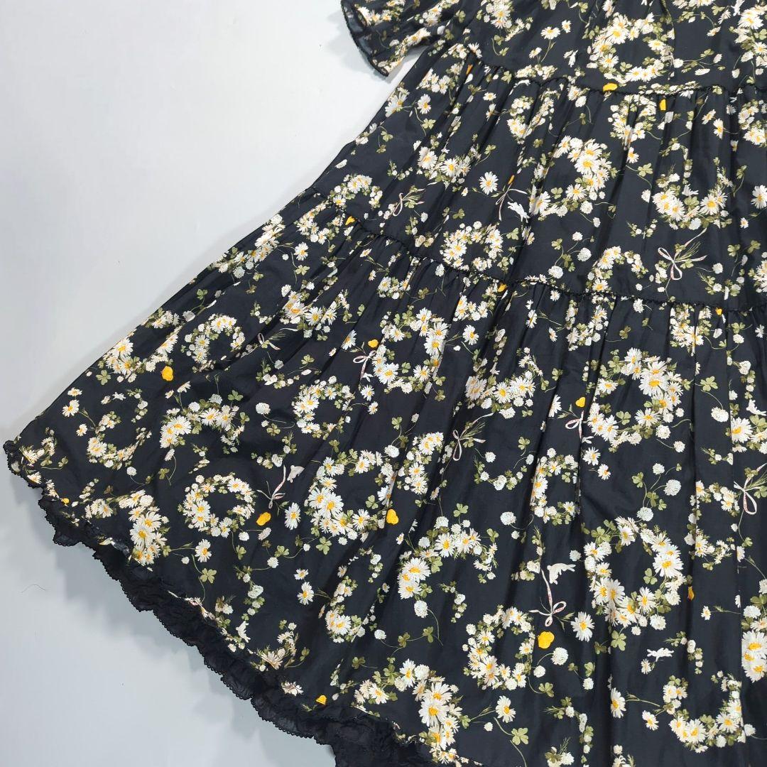 ピンクハウス　マーガレットリース柄　ワンピースドレス　フリル　ひよこ　ミディ丈