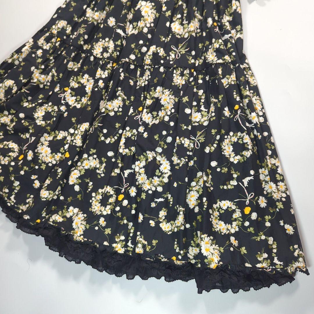 ピンクハウス　マーガレットリース柄　ワンピースドレス　フリル　ひよこ　ミディ丈