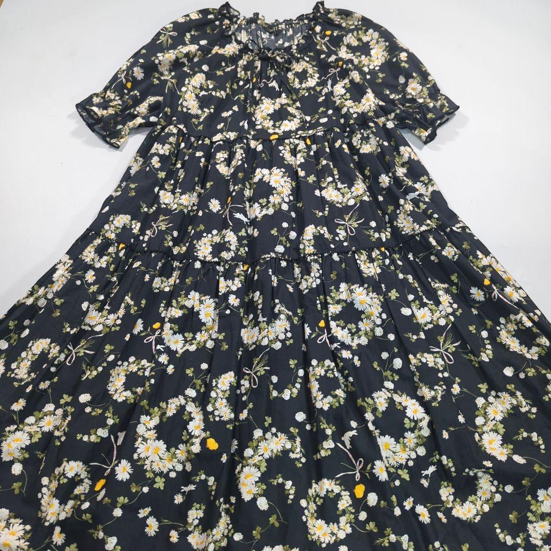 ピンクハウス　マーガレットリース柄　ワンピースドレス　フリル　ひよこ　ミディ丈