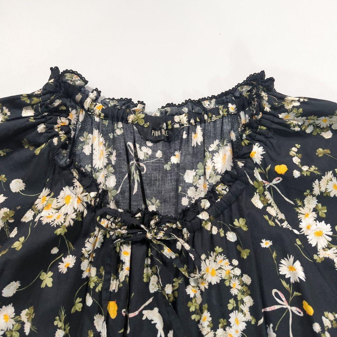 ピンクハウス　マーガレットリース柄　ワンピースドレス　フリル　ひよこ　ミディ丈