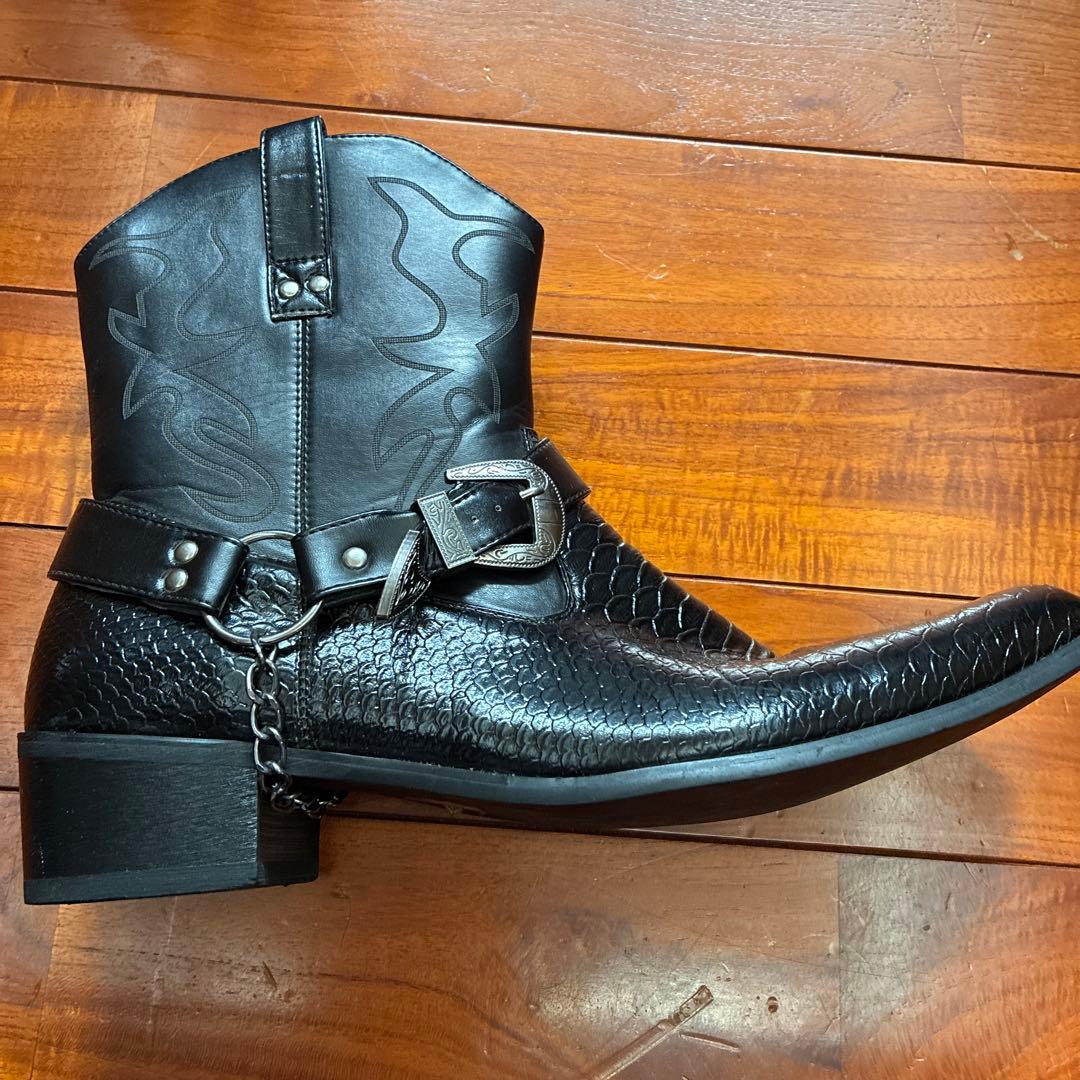 ブラックレザーウエスタンブーツ