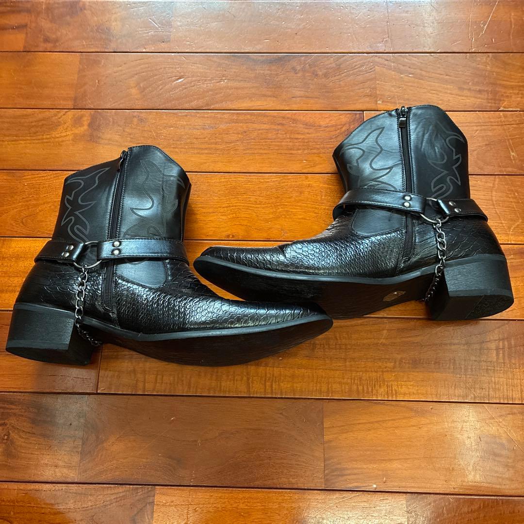 ブラックレザーウエスタンブーツ