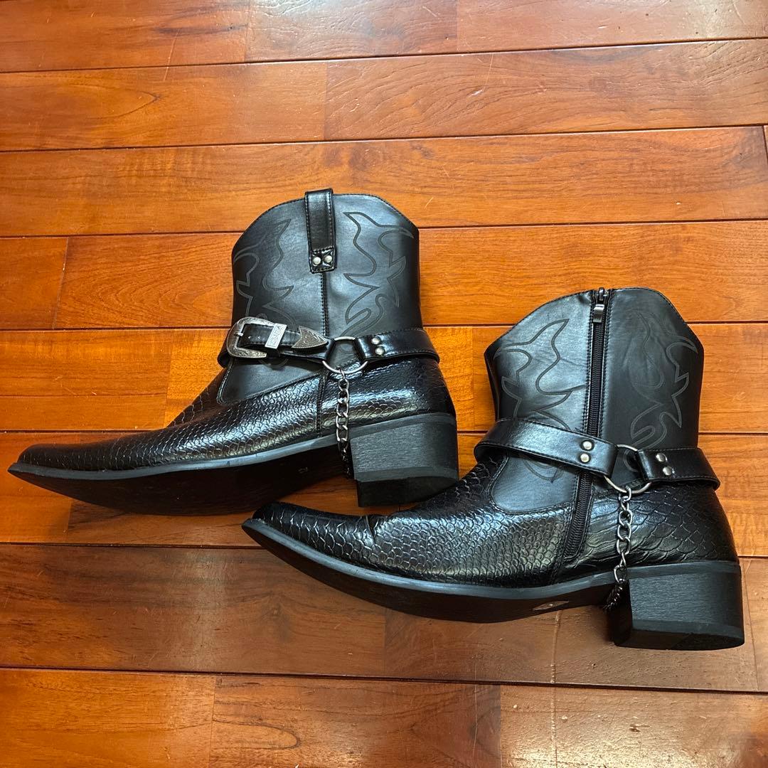 ブラックレザーウエスタンブーツ