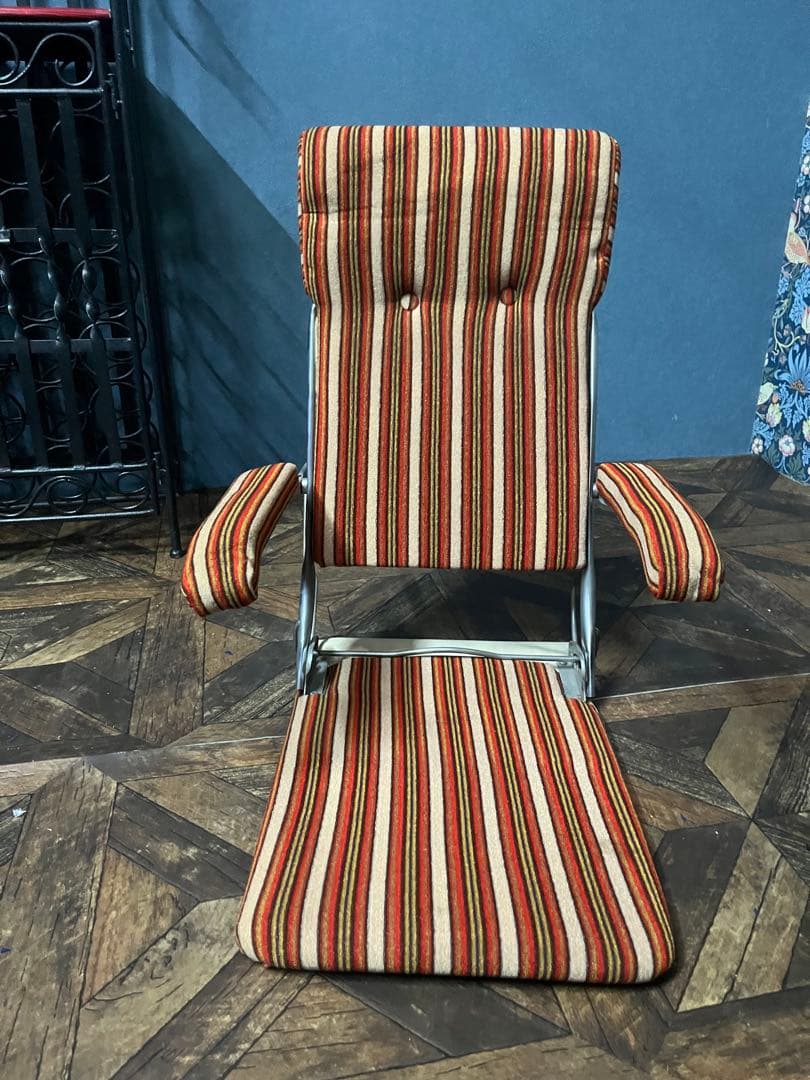 折りたたみ 座椅子 ストライプ 昭和レトロ 当時物 インテリア ビンテージ