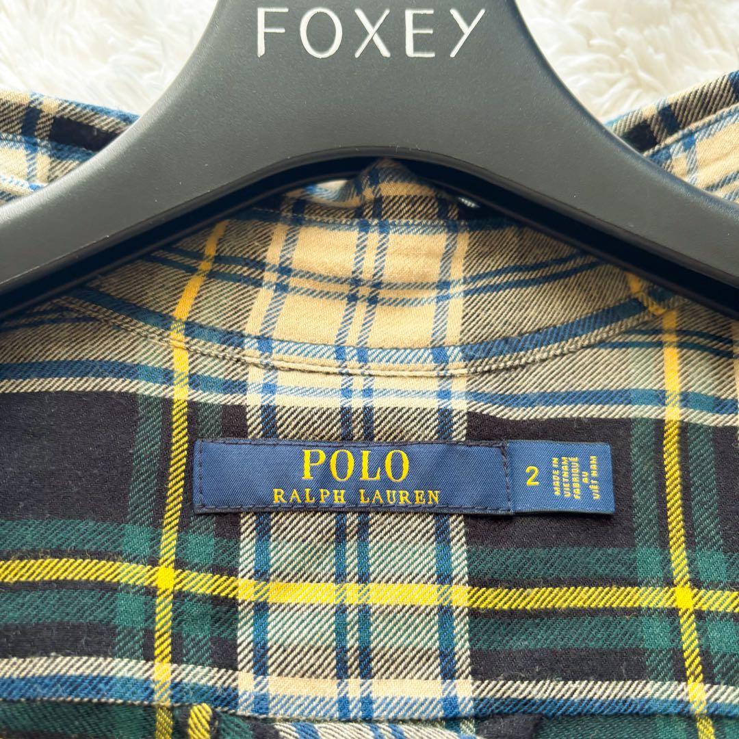 ポロラルフローレン　シャツワンピース　ウール　チェック　ロング　リボン　長袖