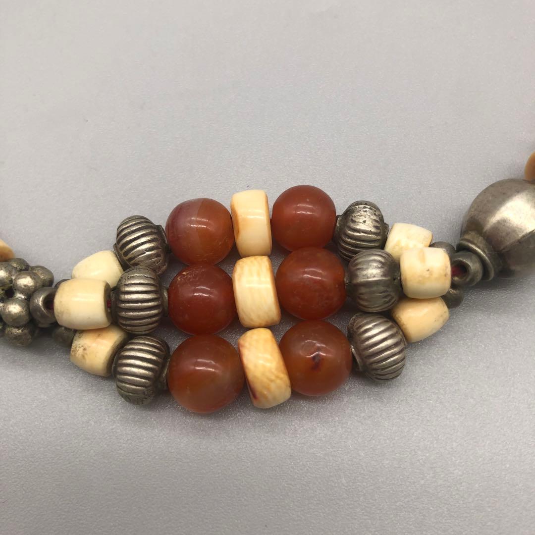 ボーン金属天然石ビーズビンテージボヘミアンエスニックネックレス伝統工芸男女兼用