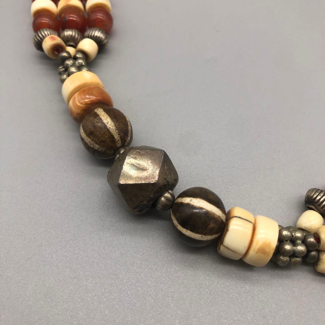 ボーン金属天然石ビーズビンテージボヘミアンエスニックネックレス伝統工芸男女兼用