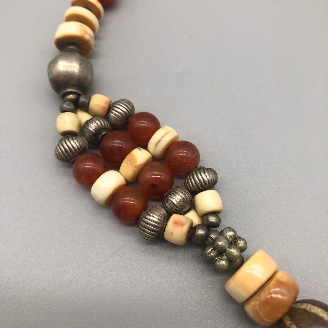 ボーン金属天然石ビーズビンテージボヘミアンエスニックネックレス伝統工芸男女兼用