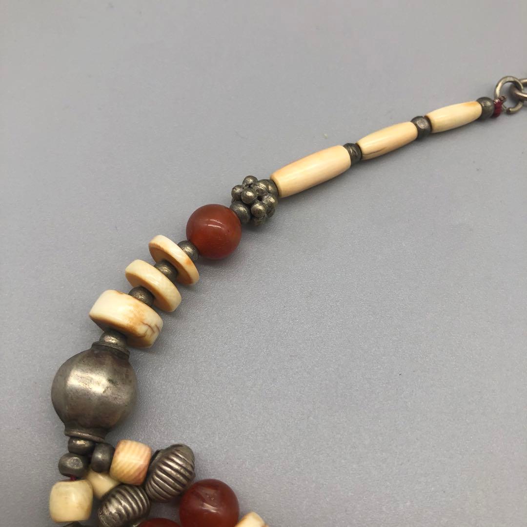 ボーン金属天然石ビーズビンテージボヘミアンエスニックネックレス伝統工芸男女兼用